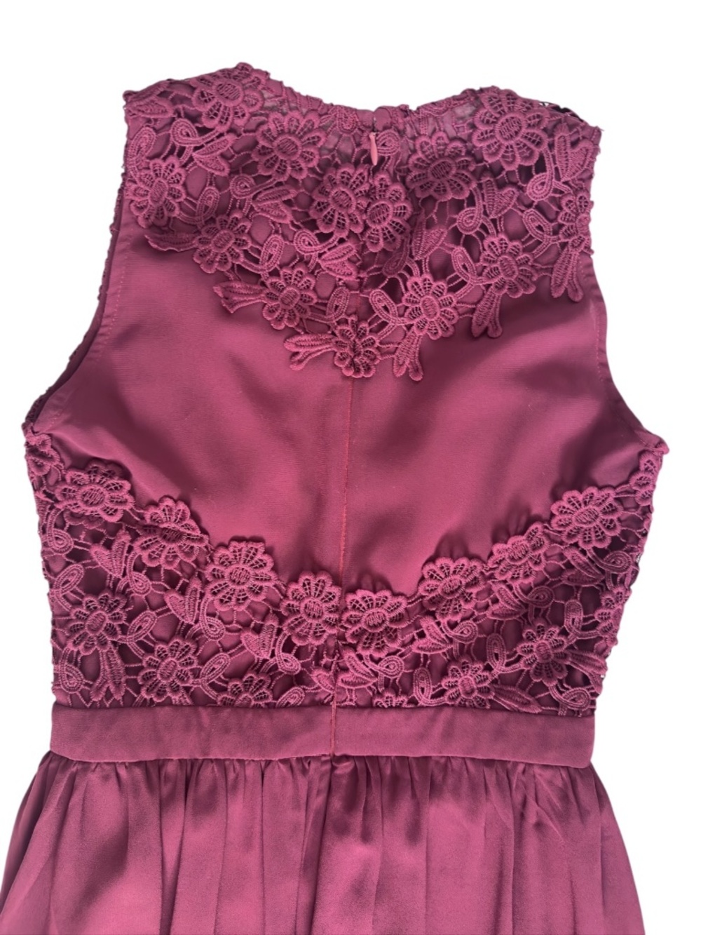 Chi Chi London - Tiffy - Plunge Illusion Lace Chiffon Gown - Burgundy - Size 4 - Picture 4 of 12